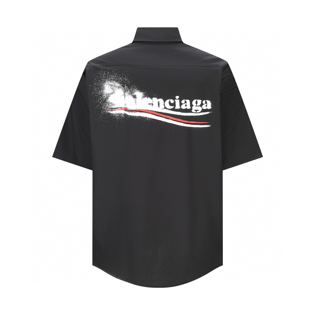 Balenciaga 巴黎世家 后背模糊字母logo印花短袖衬衫 夏季 黑色 790732TNM601000