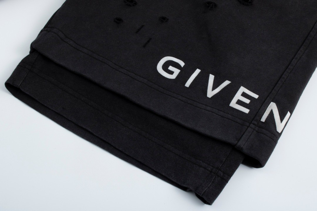 Givenchy 纪梵希 假两件破洞短裤 休闲裤 运动裤 黑色 