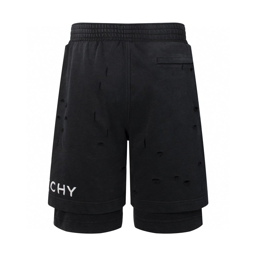 Givenchy 纪梵希 假两件破洞短裤 休闲裤 运动裤 黑色 