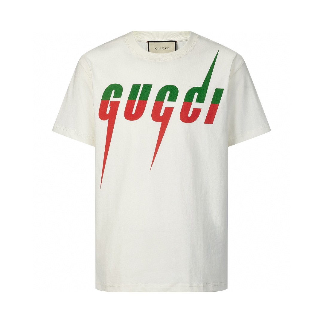GUCCI 古驰 闪电拼色字母logo印花 短袖 T恤 圆领 套头 夏季 米白色 565806-XJAZY-9037