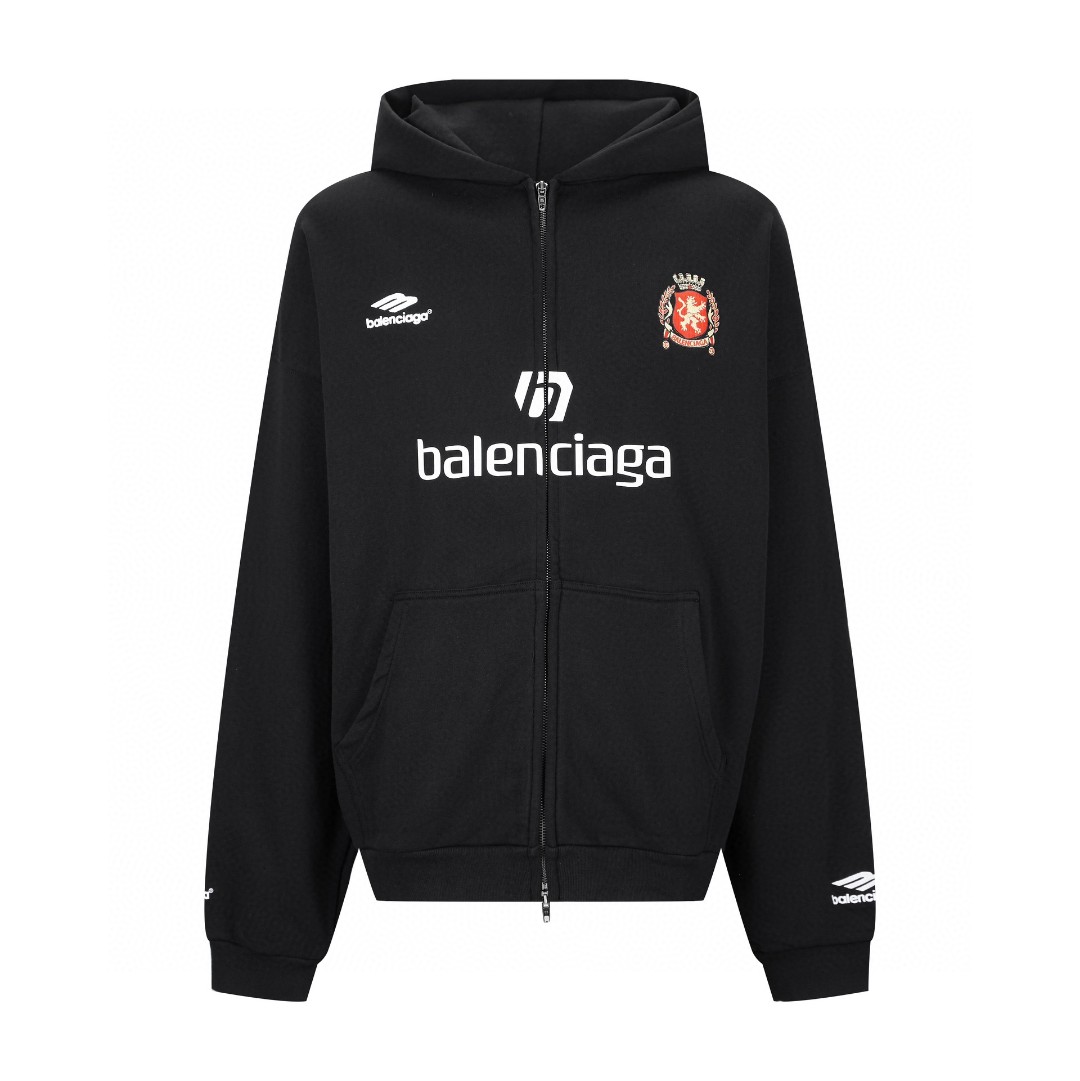 Balenciaga 巴黎世家 曼联球队10号拉链连帽卫衣 外套 长袖 秋冬 黑色 744457TPVS61070