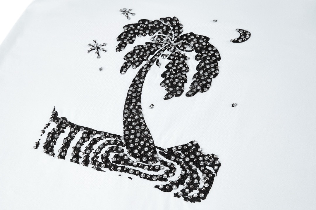 CELINE 赛琳 ed broner 联名款 椰树烫钻 短袖 T恤 圆领 夏款 白色 2X48C671Q-01EA