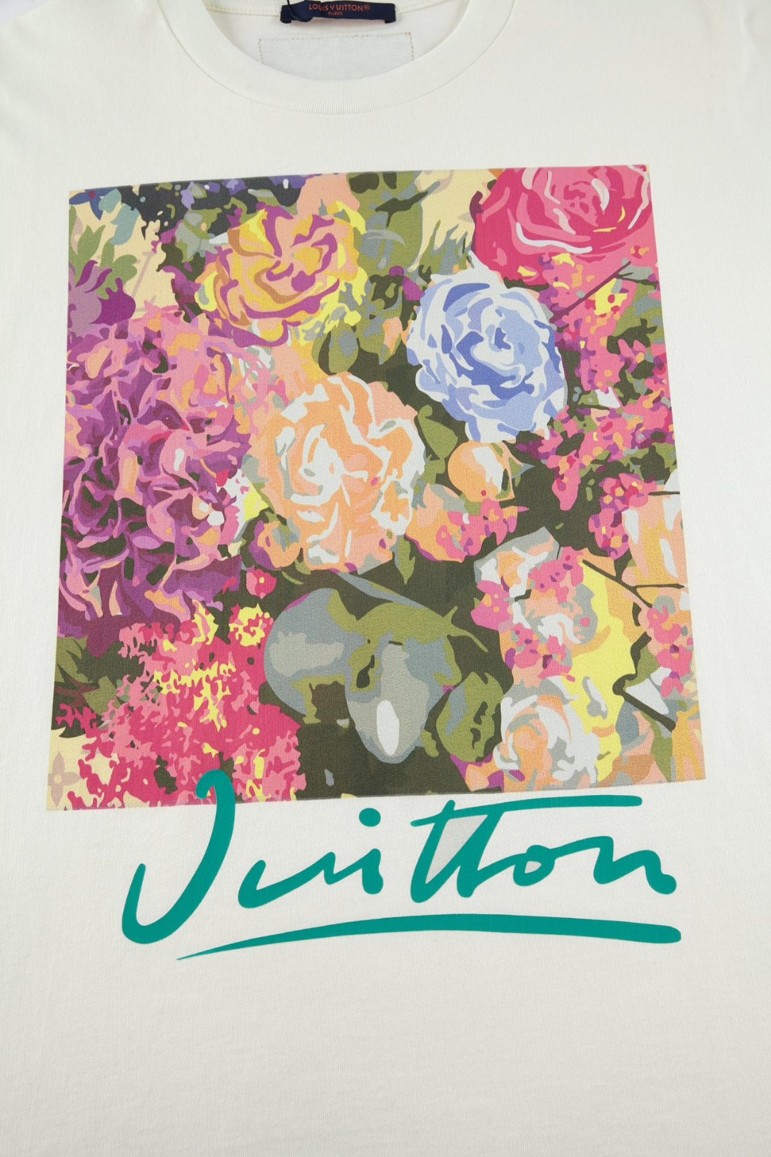 LOUIS VUITTON 路易威登 字母花卉图案印花 套头 圆领 短袖 T 恤 上衣 夏款 白色 1AAGWP