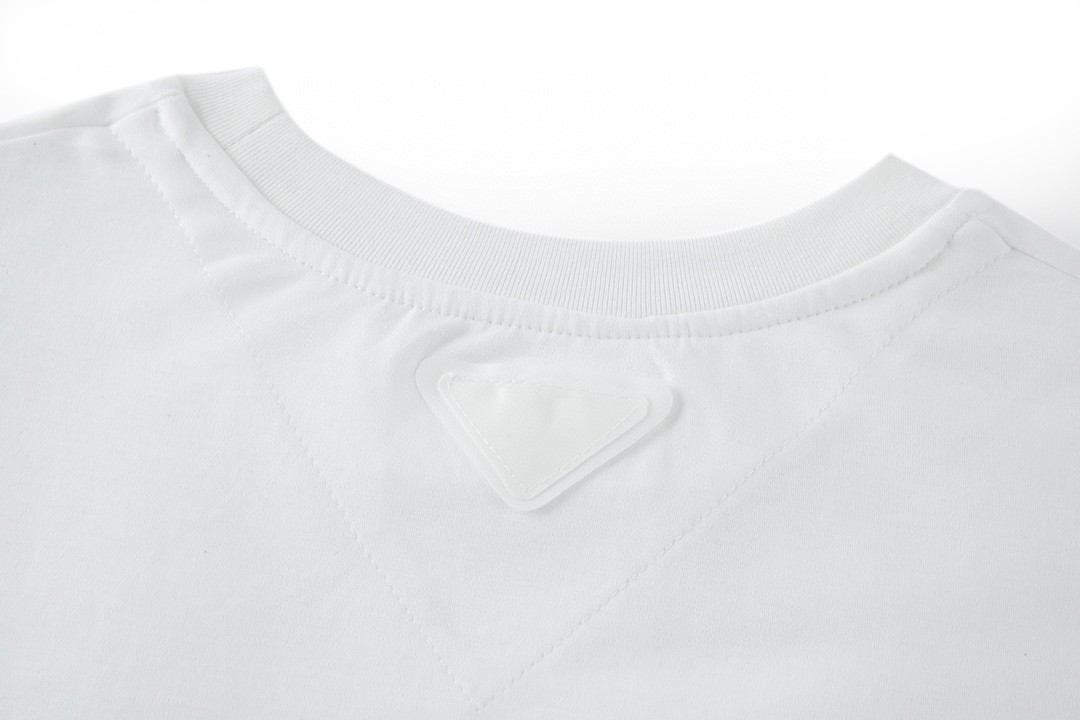 PRADA 普拉达 纯色尼龙拼接 圆领 短袖 T恤 白色 