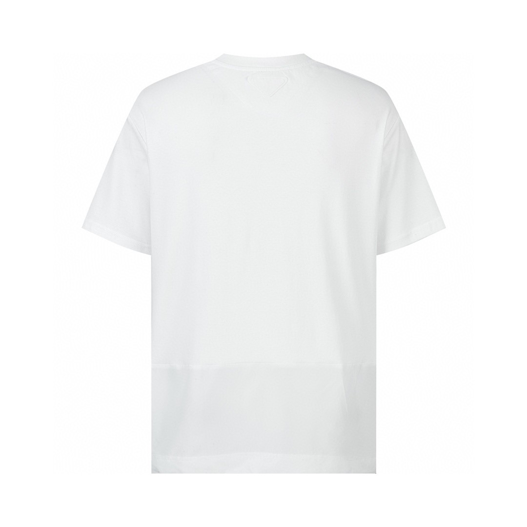 PRADA 普拉达 纯色尼龙拼接 圆领 短袖 T恤 白色 