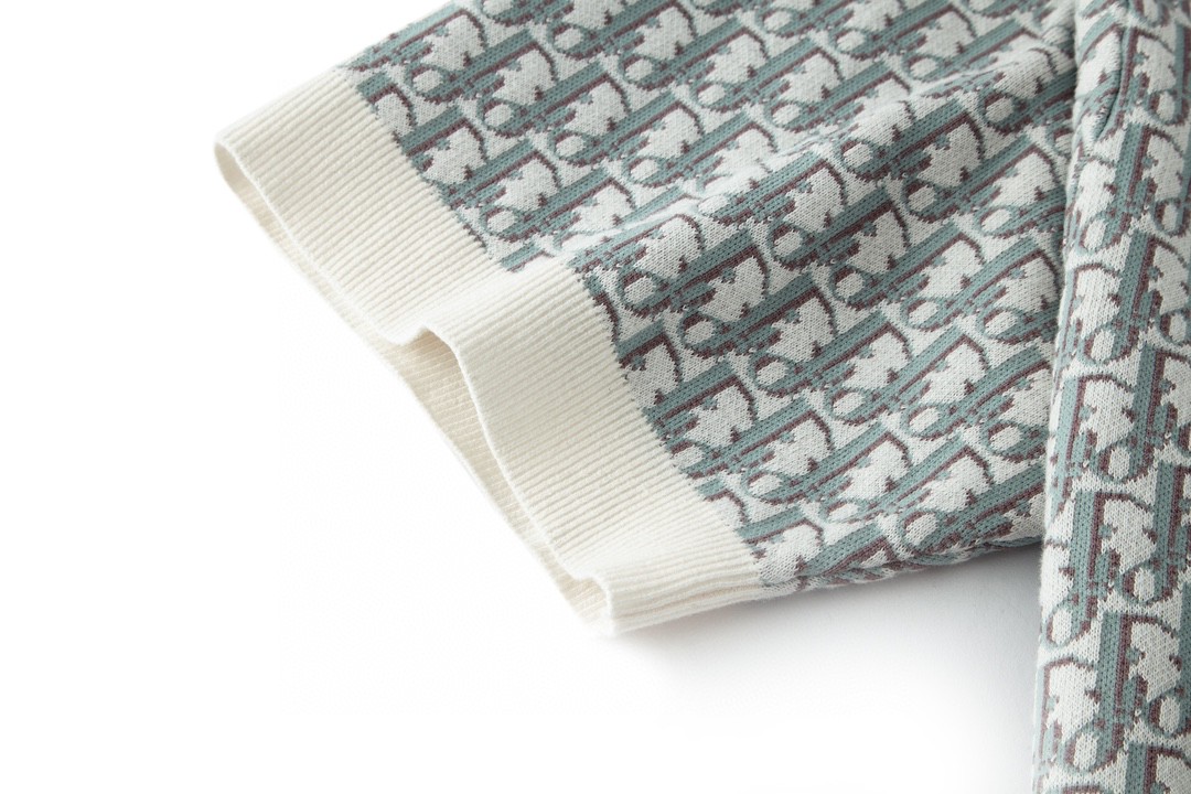 Dior 迪奥 logo满印套头针织Polo衫 短袖 上衣 夏款 蓝白色 293M832AT396-C085