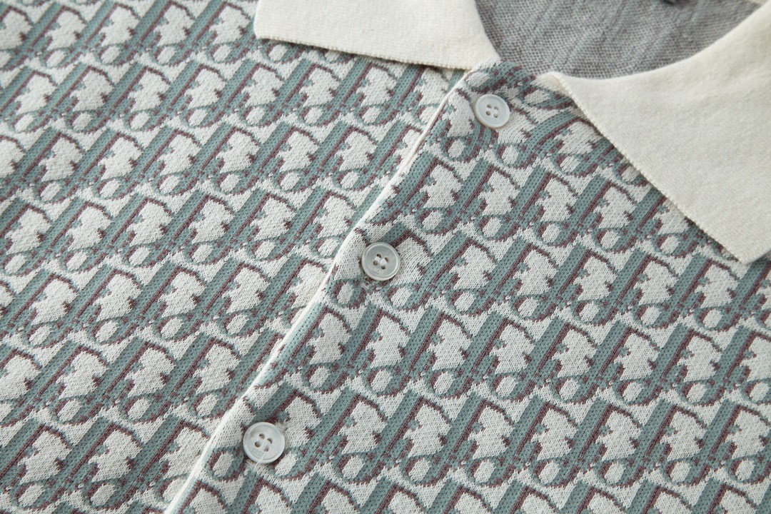 Dior 迪奥 logo满印套头针织Polo衫 短袖 上衣 夏款 蓝白色 293M832AT396-C085