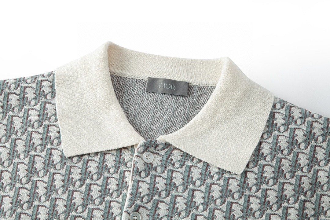 Dior 迪奥 logo满印套头针织Polo衫 短袖 上衣 夏款 蓝白色 293M832AT396-C085