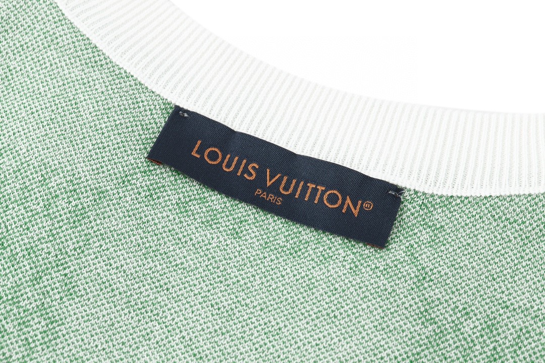 LOUIS VUITTON 路易威登 棋盘格毛织短袖 圆领 T 恤 上衣 夏款 绿色 1AFIX4