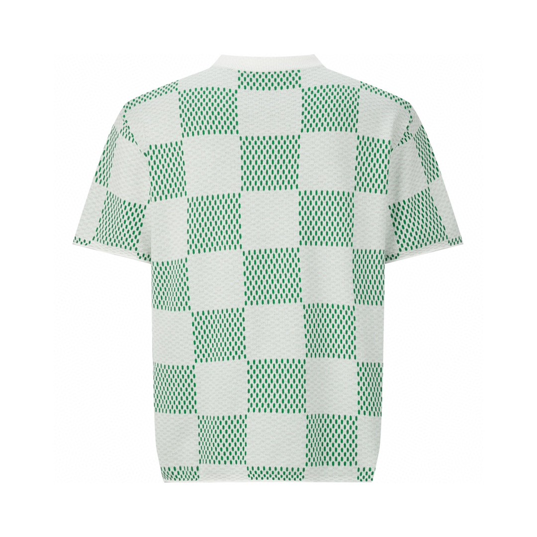 LOUIS VUITTON 路易威登 棋盘格毛织短袖 圆领 T 恤 上衣 夏款 绿色 1AFIX4