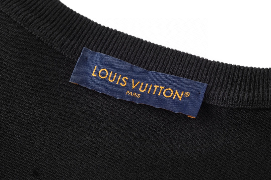 LOUIS VUITTON 路易威登 字母袖毛织短袖 圆领 T 恤 上衣 夏款 黑色