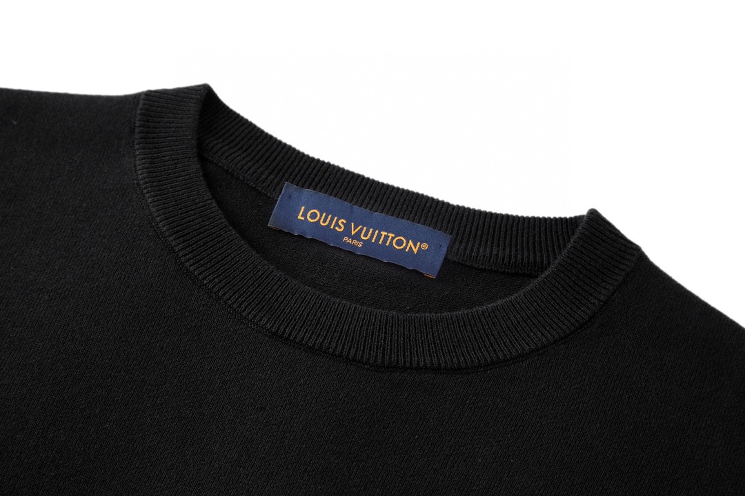 LOUIS VUITTON 路易威登 字母袖毛织短袖 圆领 T 恤 上衣 夏款 黑色