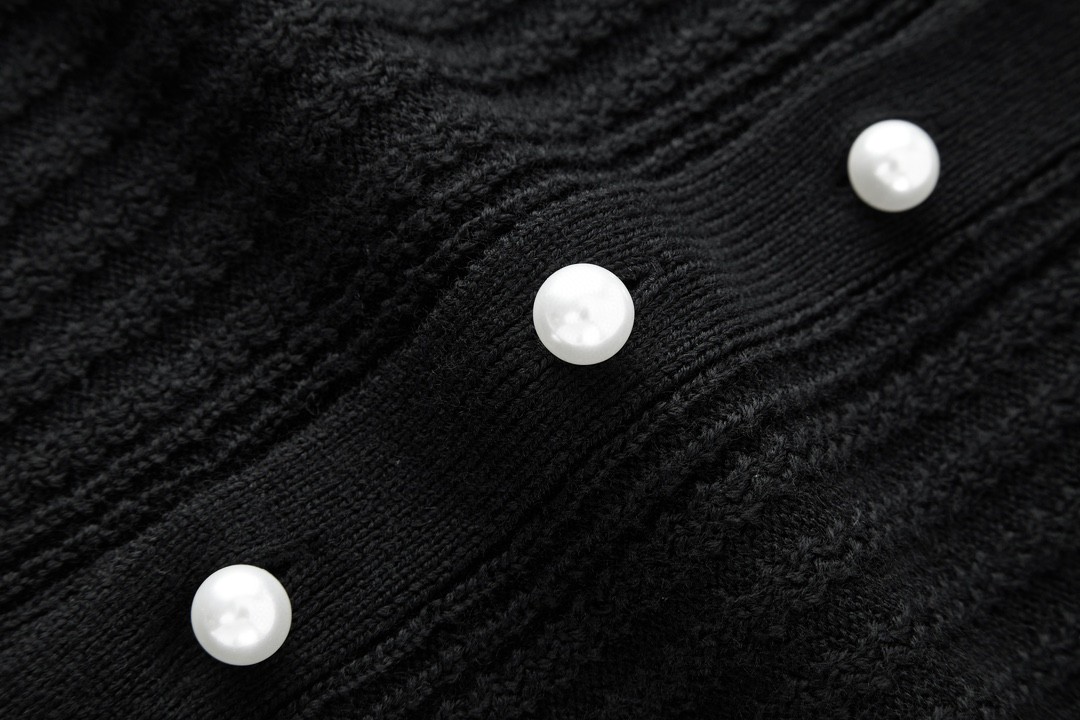 LOUIS VUITTON 路易威登 SS24 菲董联名系列纯色V领珍珠扣马甲 针织衫 背心 黑色 1AFIVD