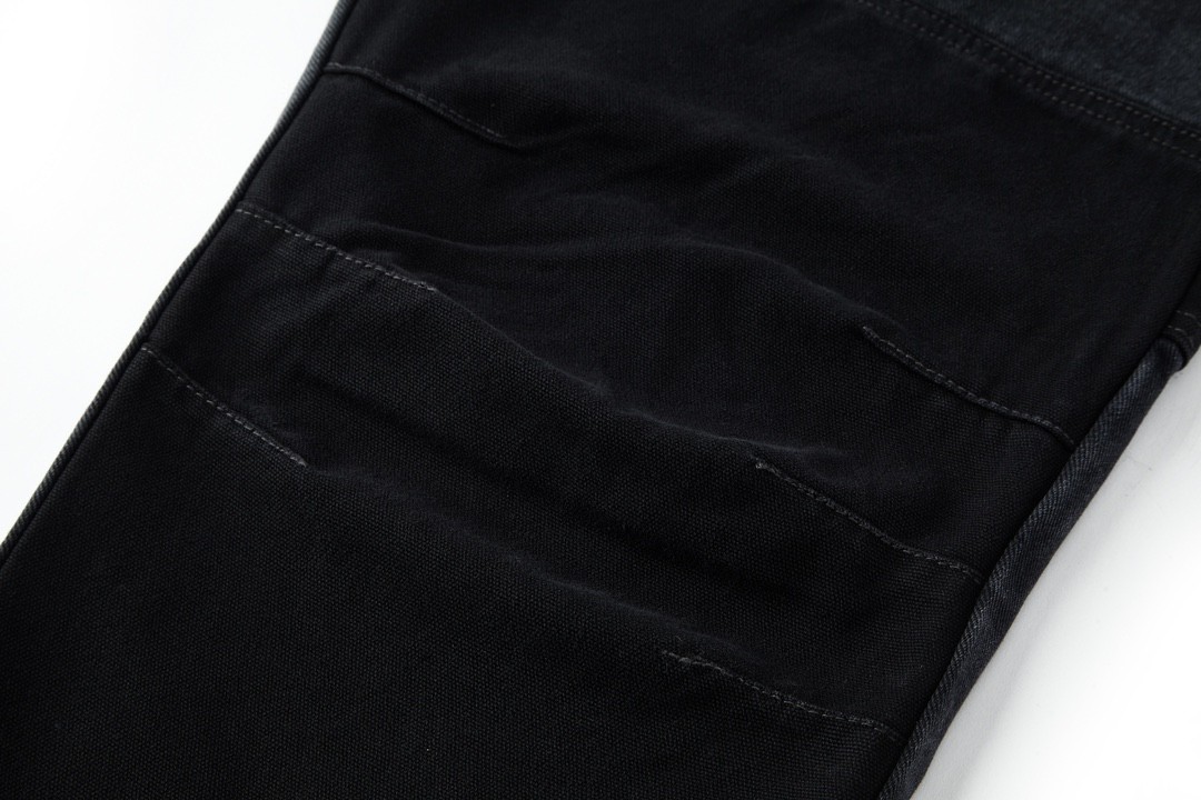 LOUIS VUITTON 路易威登 印花拉链口袋拼接牛仔裤 做旧 裤子 长裤 黑色 1AFACQ