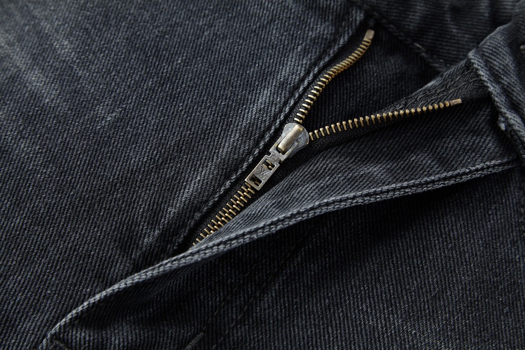 LOUIS VUITTON 路易威登 印花拉链口袋拼接牛仔裤 做旧 裤子 长裤 黑色 1AFACQ