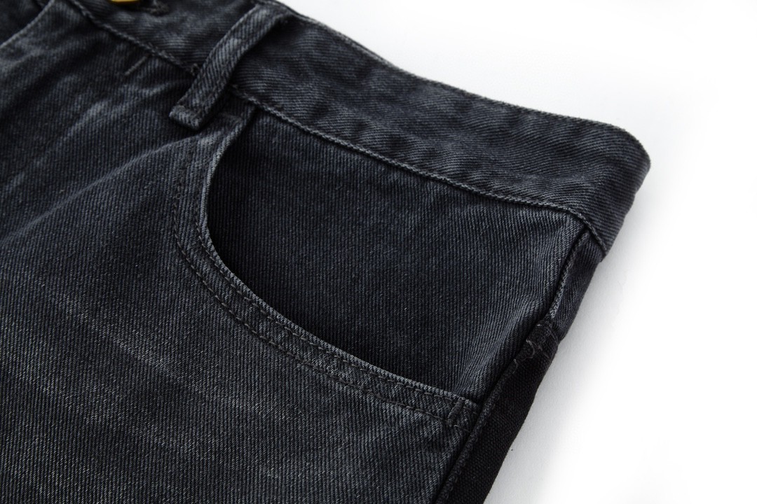 LOUIS VUITTON 路易威登 印花拉链口袋拼接牛仔裤 做旧 裤子 长裤 黑色 1AFACQ