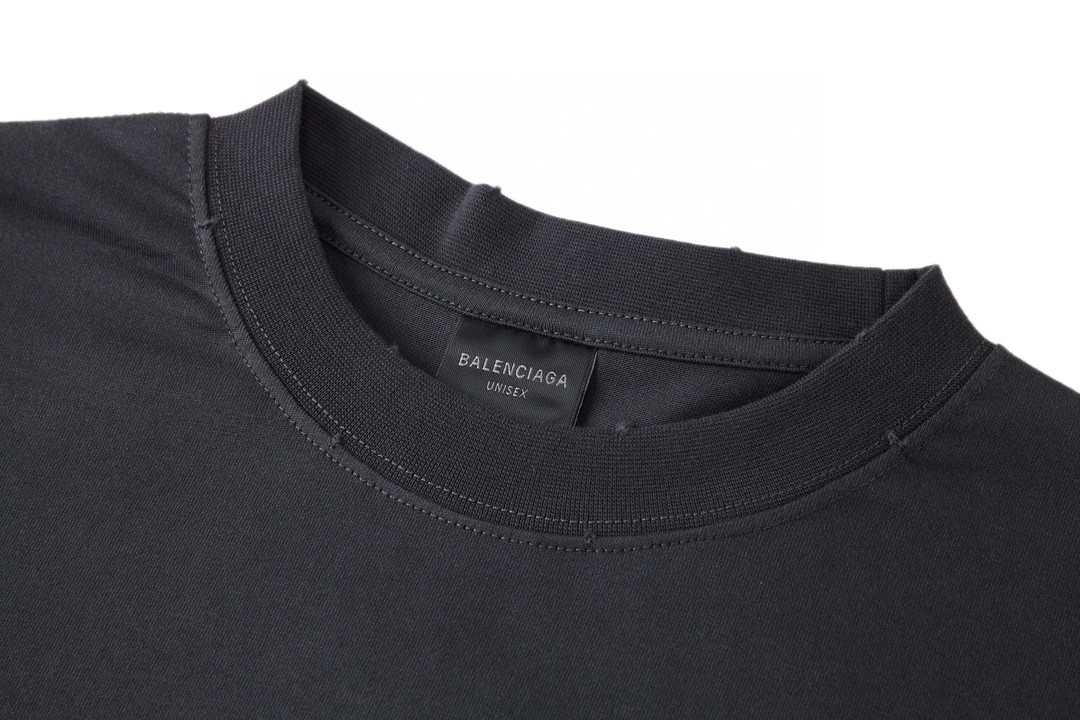 Balenciaga 巴黎世家 裂纹字母Logo印花 圆领 短袖 T恤 夏季 黑色