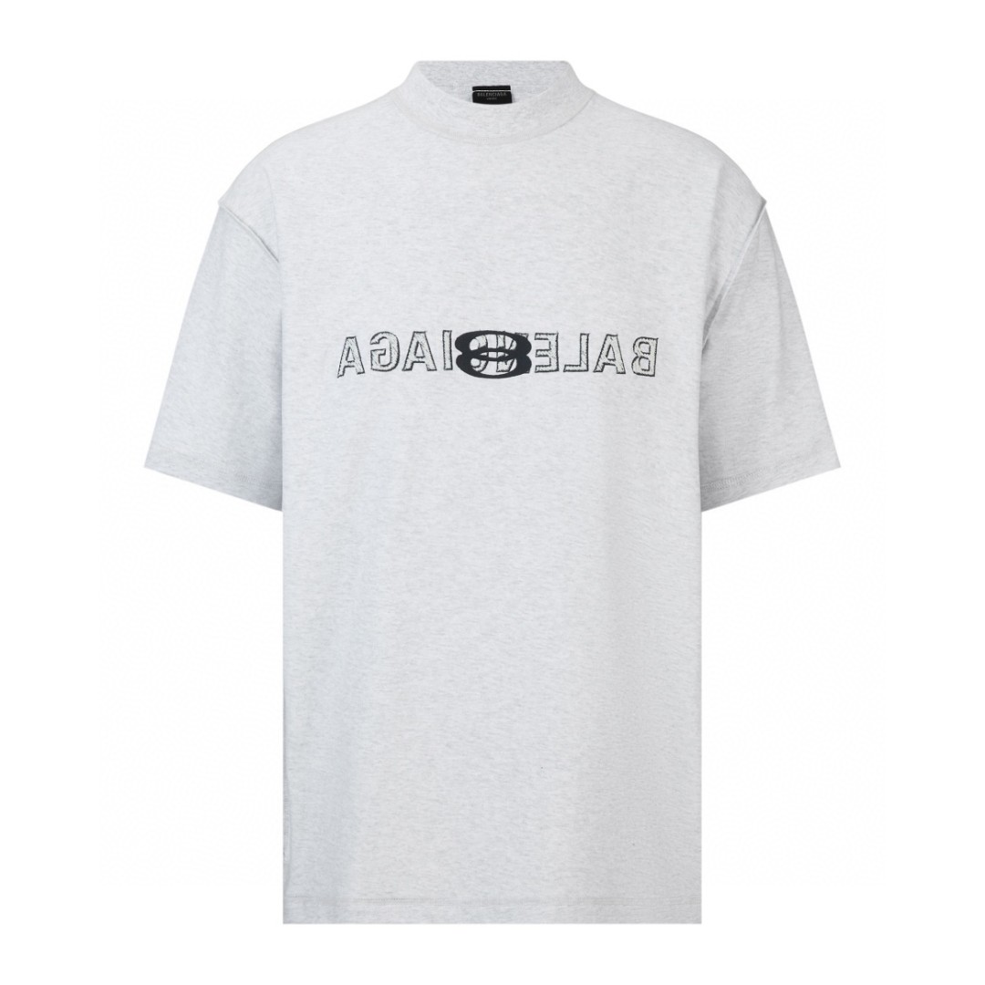 Balenciaga 巴黎世家 双环字母logo印花短袖 T 恤 圆领 夏季 灰白色 787358TQVU52569