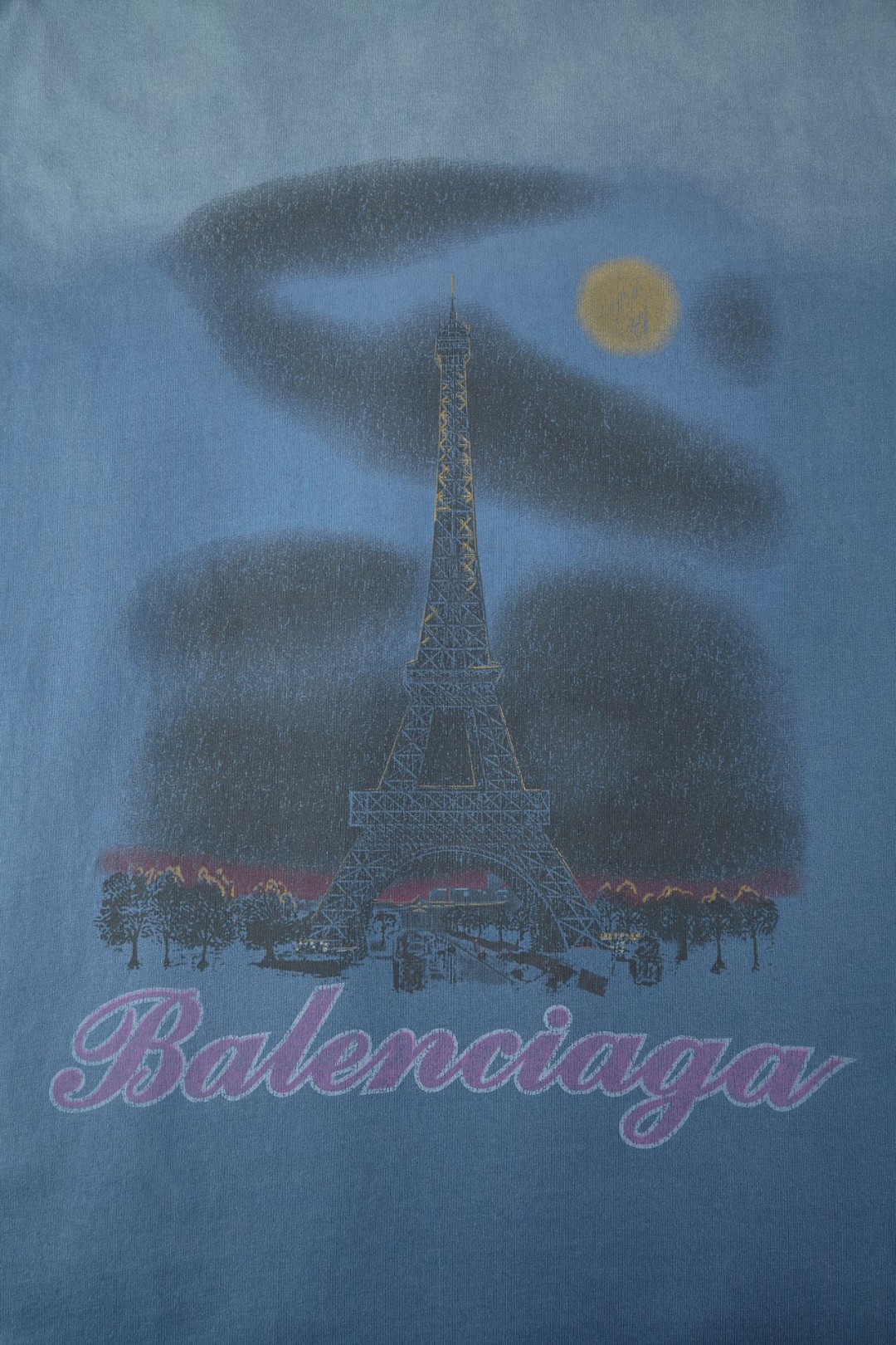 Balenciaga 巴黎世家 巴黎铁塔夜景 圆领 短袖 T恤 夏季 蓝色 739028TQVO14530