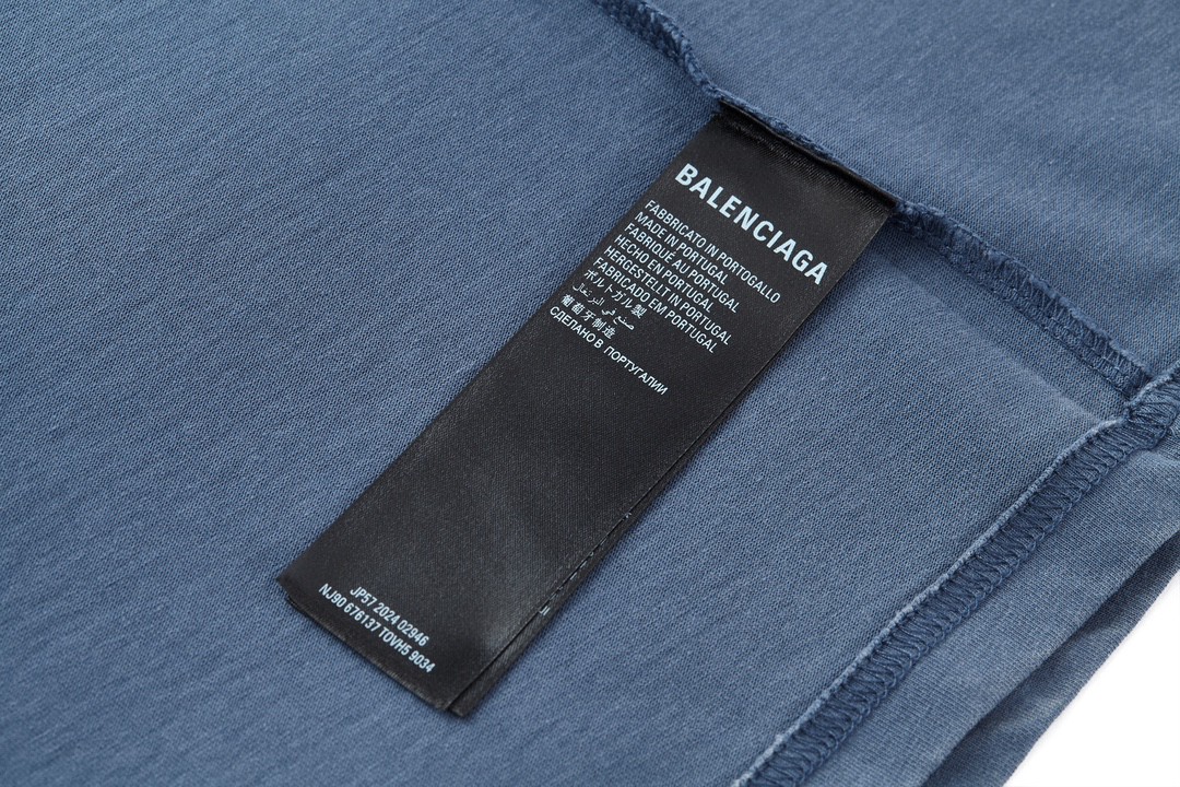 Balenciaga 巴黎世家 重影字母Logo印花 圆领 短袖 T恤 夏季 蓝色