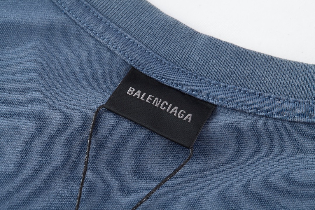 Balenciaga 巴黎世家 重影字母Logo印花 圆领 短袖 T恤 夏季 蓝色
