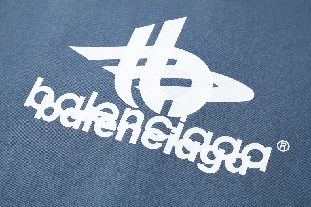 Balenciaga 巴黎世家 重影字母Logo印花 圆领 短袖 T恤 夏季 蓝色