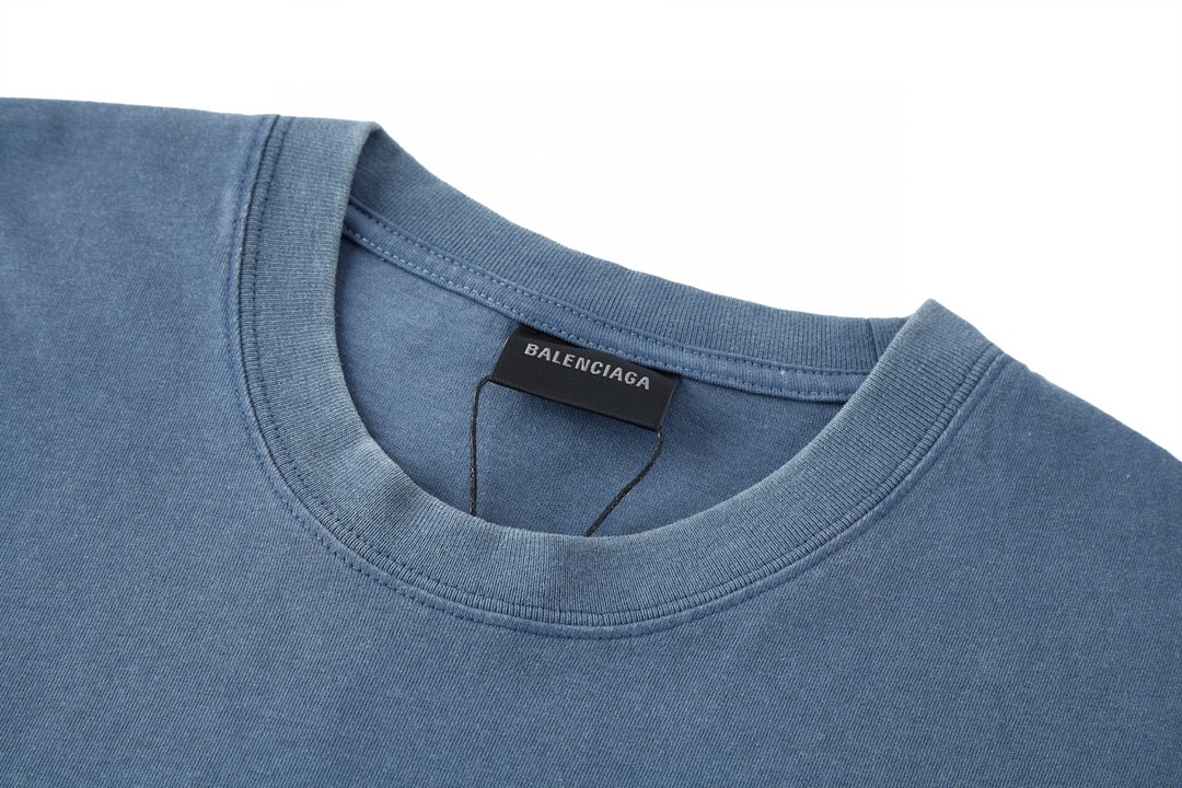 Balenciaga 巴黎世家 重影字母Logo印花 圆领 短袖 T恤 夏季 蓝色