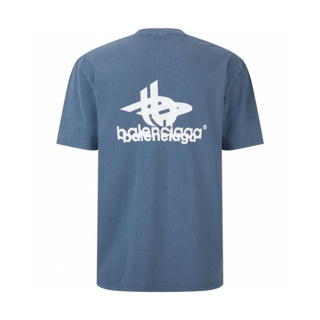 Balenciaga 巴黎世家 重影字母Logo印花 圆领 短袖 T恤 夏季 蓝色