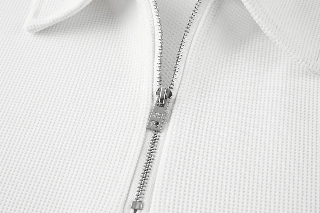 PRADA 普拉达 华夫格半拉链徽标Polo衫 短袖 T恤 白色