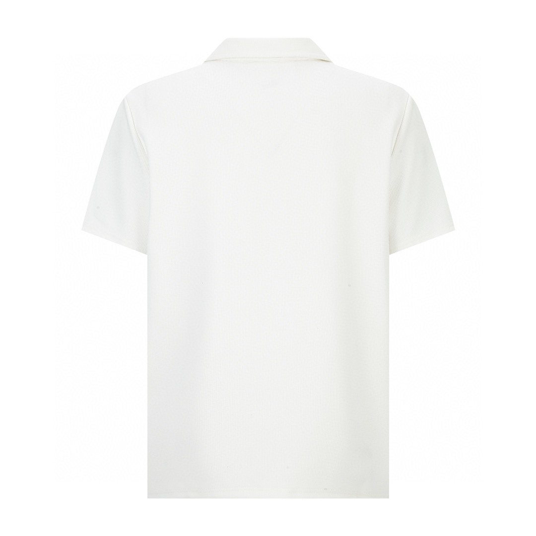 PRADA 普拉达 华夫格半拉链徽标Polo衫 短袖 T恤 白色