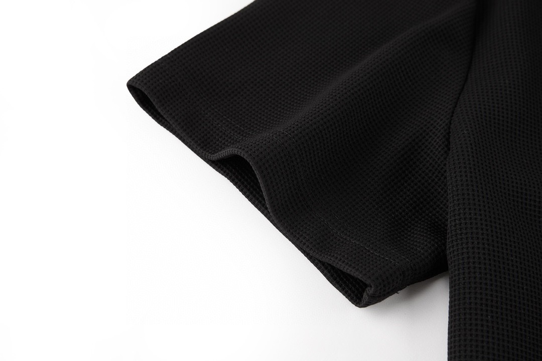 PRADA 普拉达 华夫格半拉链徽标Polo衫 短袖 T恤 黑色 