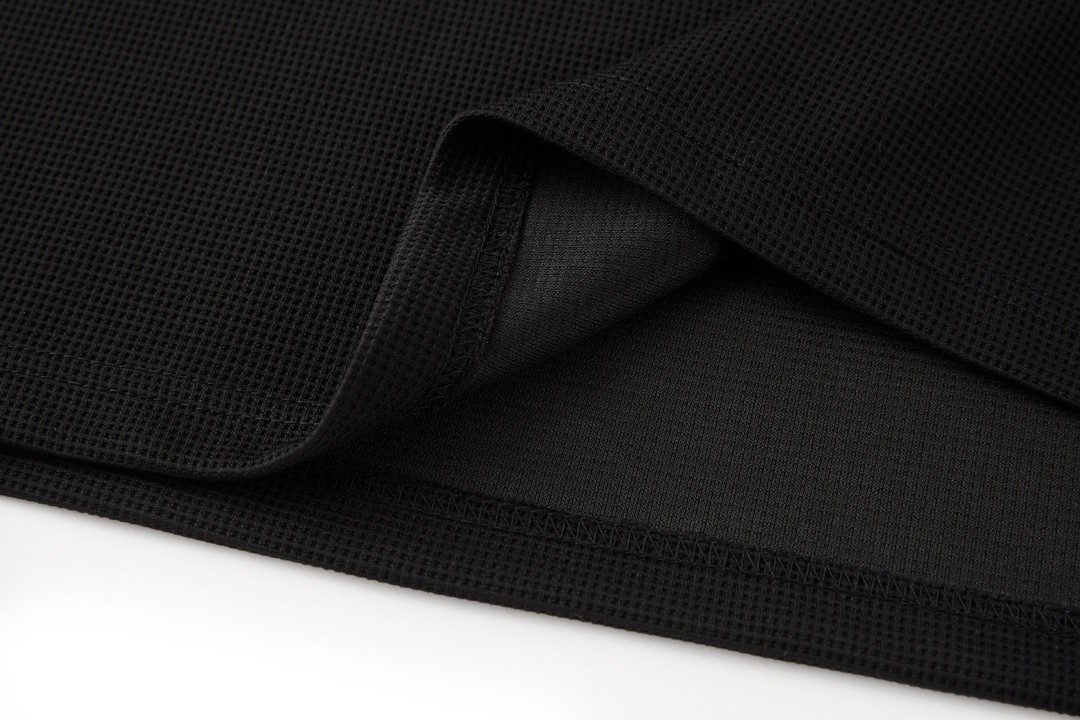 PRADA 普拉达 华夫格半拉链徽标Polo衫 短袖 T恤 黑色 