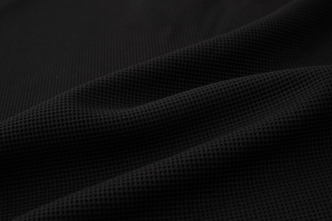 PRADA 普拉达 华夫格半拉链徽标Polo衫 短袖 T恤 黑色 