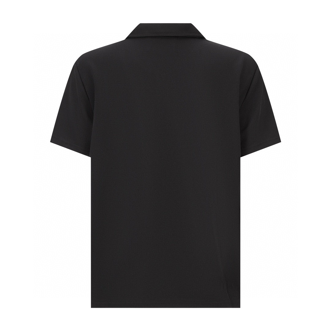 PRADA 普拉达 华夫格半拉链徽标Polo衫 短袖 T恤 黑色 