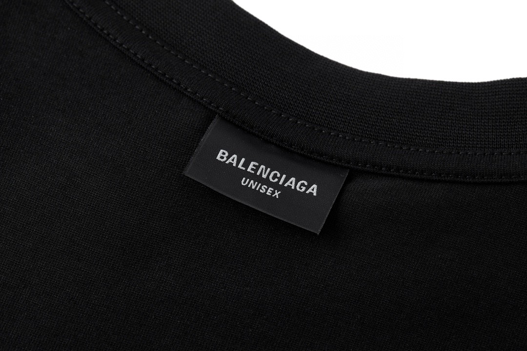 Balenciaga 巴黎世家 后背双重字母logo印花短袖 T 恤 圆领 夏季 黑色