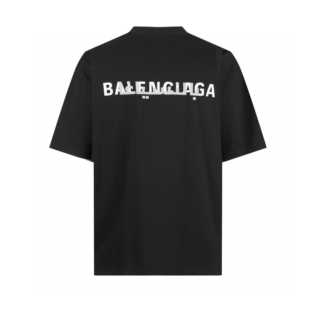 Balenciaga 巴黎世家 后背双重字母logo印花短袖 T 恤 圆领 夏季 黑色
