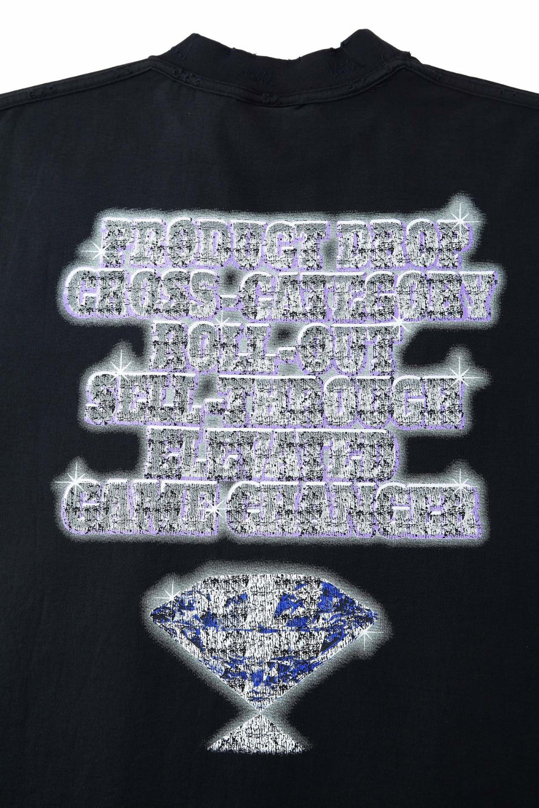 Balenciaga 巴黎世家 做旧钻石字母logo印花短袖 T 恤 圆领 夏季 黑色 787358TQVE81083