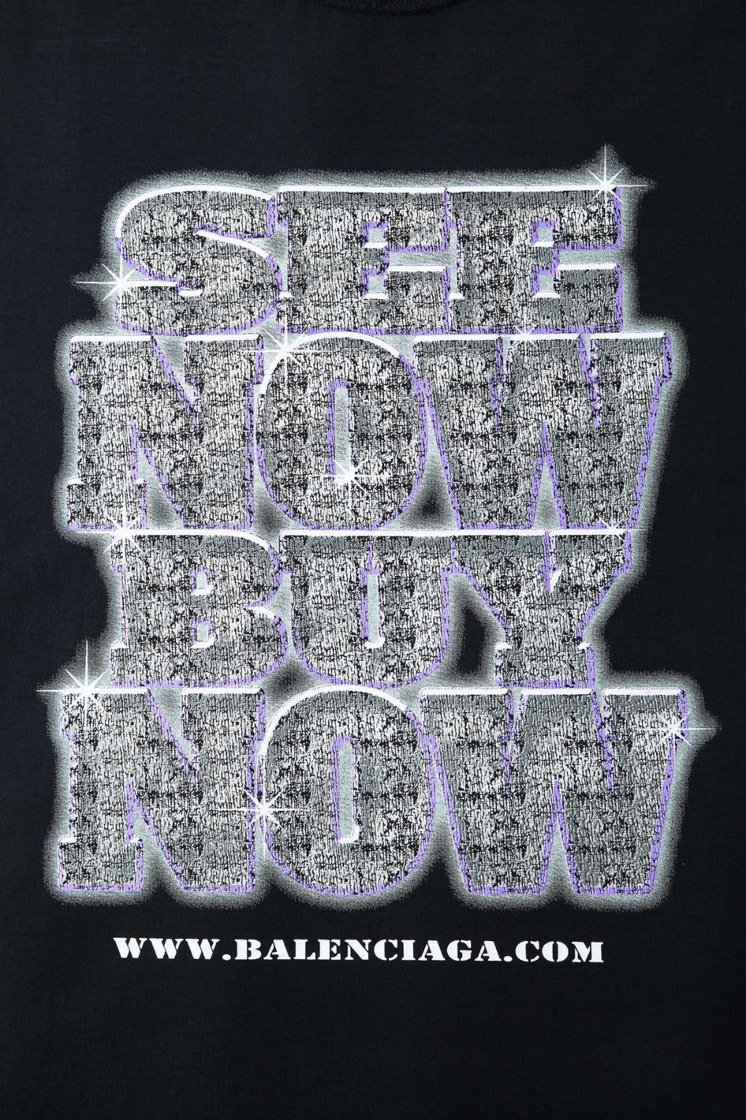 Balenciaga 巴黎世家 做旧钻石字母logo印花短袖 T 恤 圆领 夏季 黑色 787358TQVE81083