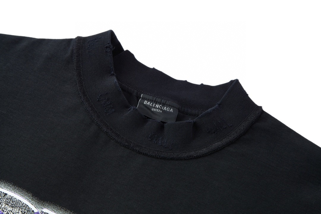 Balenciaga 巴黎世家 做旧钻石字母logo印花短袖 T 恤 圆领 夏季 黑色 787358TQVE81083