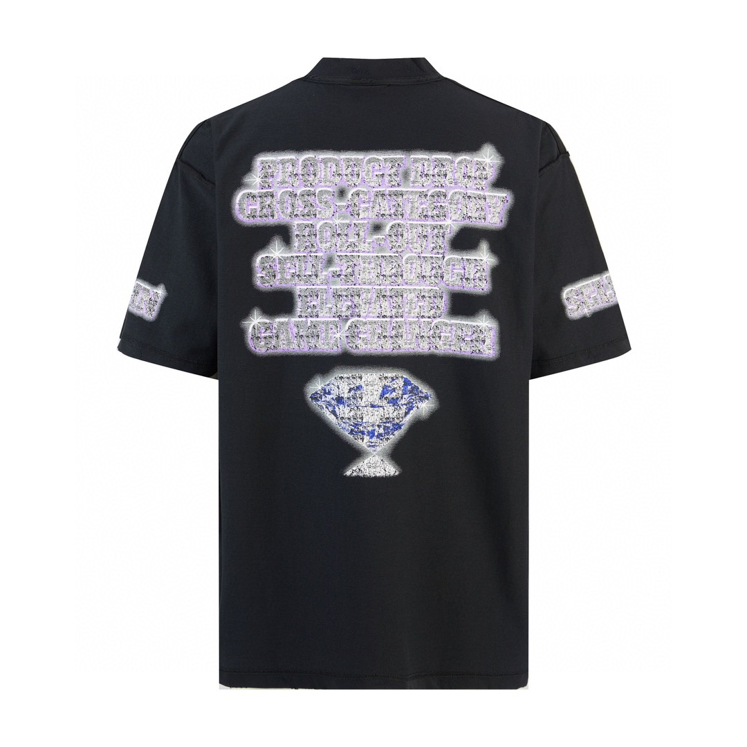 Balenciaga 巴黎世家 做旧钻石字母logo印花短袖 T 恤 圆领 夏季 黑色 787358TQVE81083