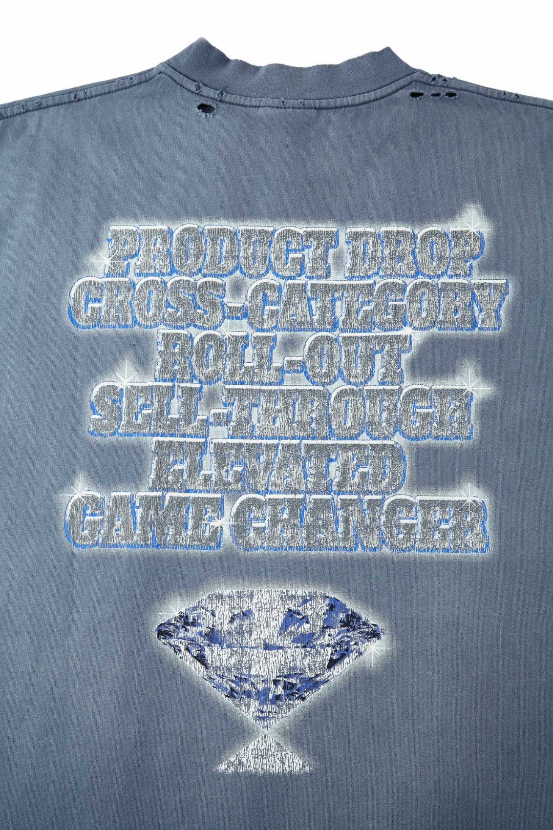 Balenciaga 巴黎世家 做旧钻石字母logo印花短袖 T 恤 圆领 夏季 蓝色 764235TQVE84108