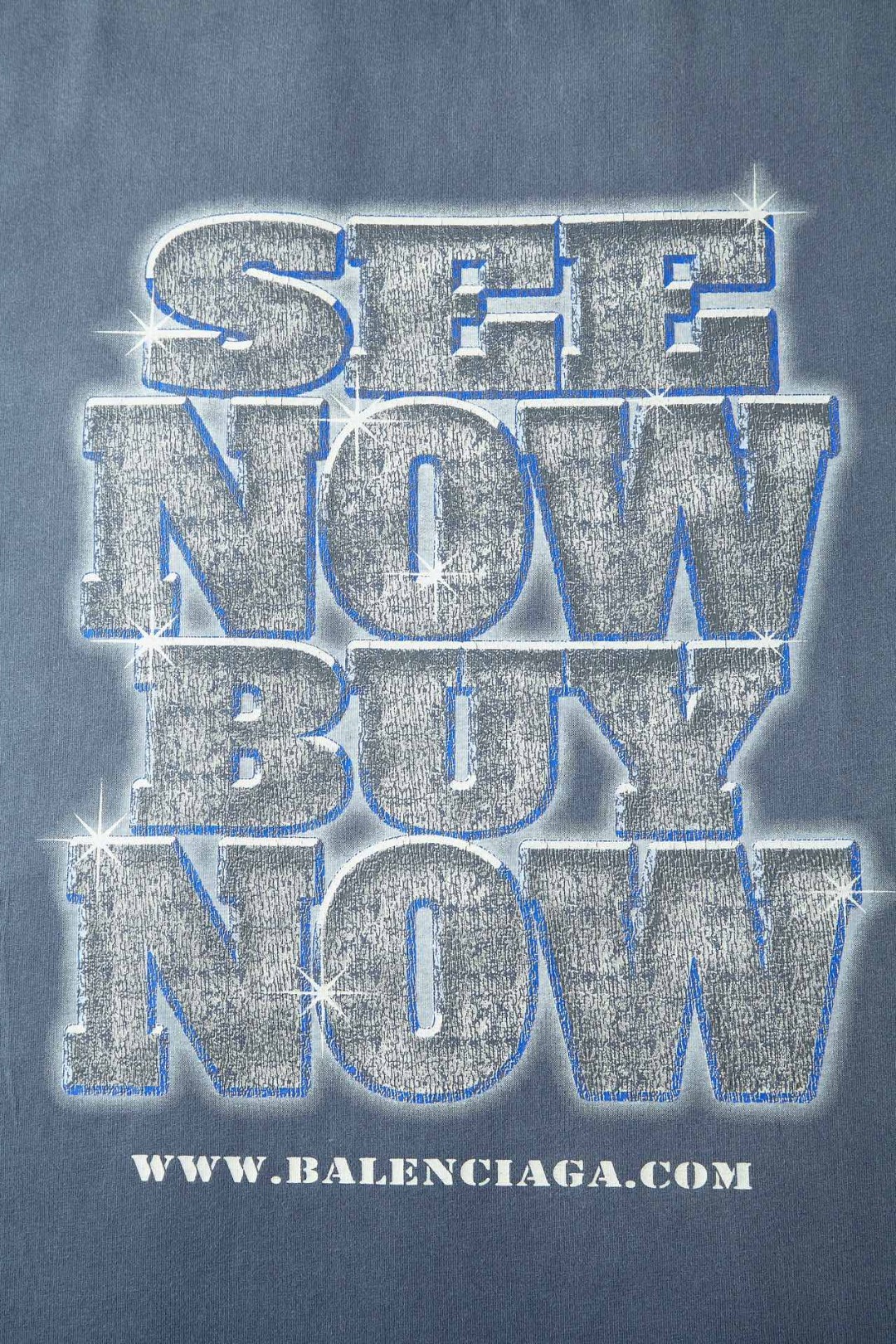 Balenciaga 巴黎世家 做旧钻石字母logo印花短袖 T 恤 圆领 夏季 蓝色 764235TQVE84108
