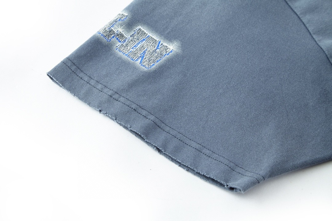 Balenciaga 巴黎世家 做旧钻石字母logo印花短袖 T 恤 圆领 夏季 蓝色 764235TQVE84108