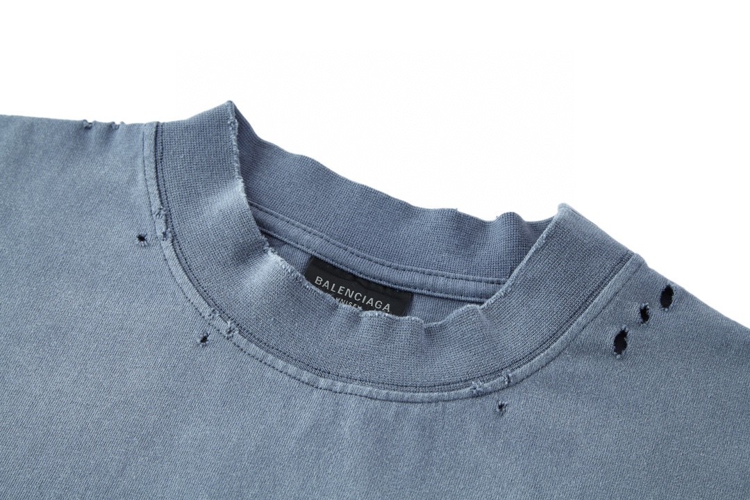 Balenciaga 巴黎世家 做旧钻石字母logo印花短袖 T 恤 圆领 夏季 蓝色 764235TQVE84108