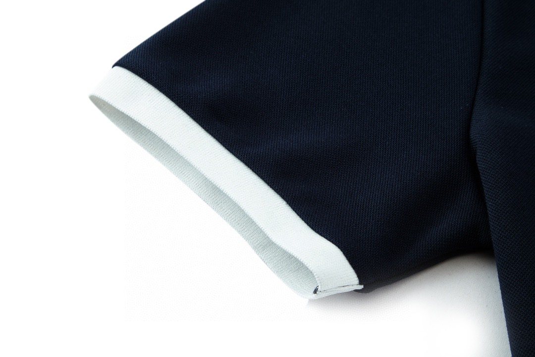 GUCCI 古驰 胸口口袋刺绣logo 条纹边饰Polo衫 短袖 T恤 夏季 蓝色 752604XJFTL4215