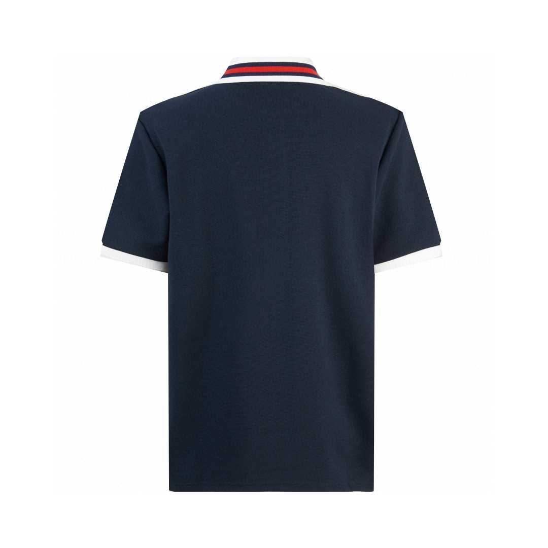 GUCCI 古驰 胸口口袋刺绣logo 条纹边饰Polo衫 短袖 T恤 夏季 蓝色 752604XJFTL4215
