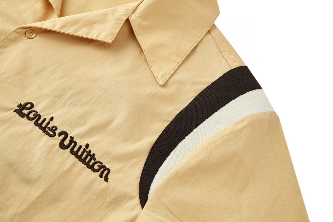 LOUIS VUITTON 路易威登 拼色刺绣小狗图案衬衫短袖 上衣 夏款 黄色 1AFQ14