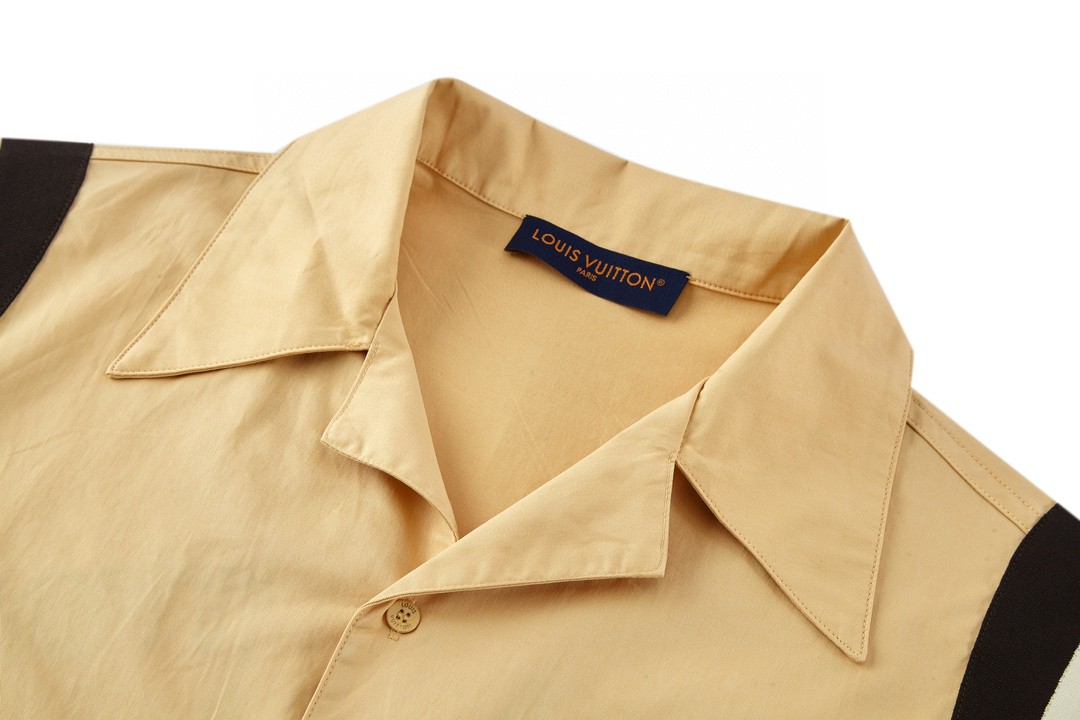 LOUIS VUITTON 路易威登 拼色刺绣小狗图案衬衫短袖 上衣 夏款 黄色 1AFQ14