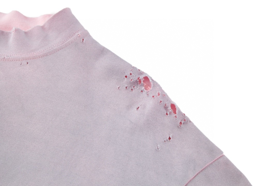 Balenciaga 巴黎世家 做旧晕染破洞梵文字母logo印花短袖 T 恤 圆领 夏季 粉色