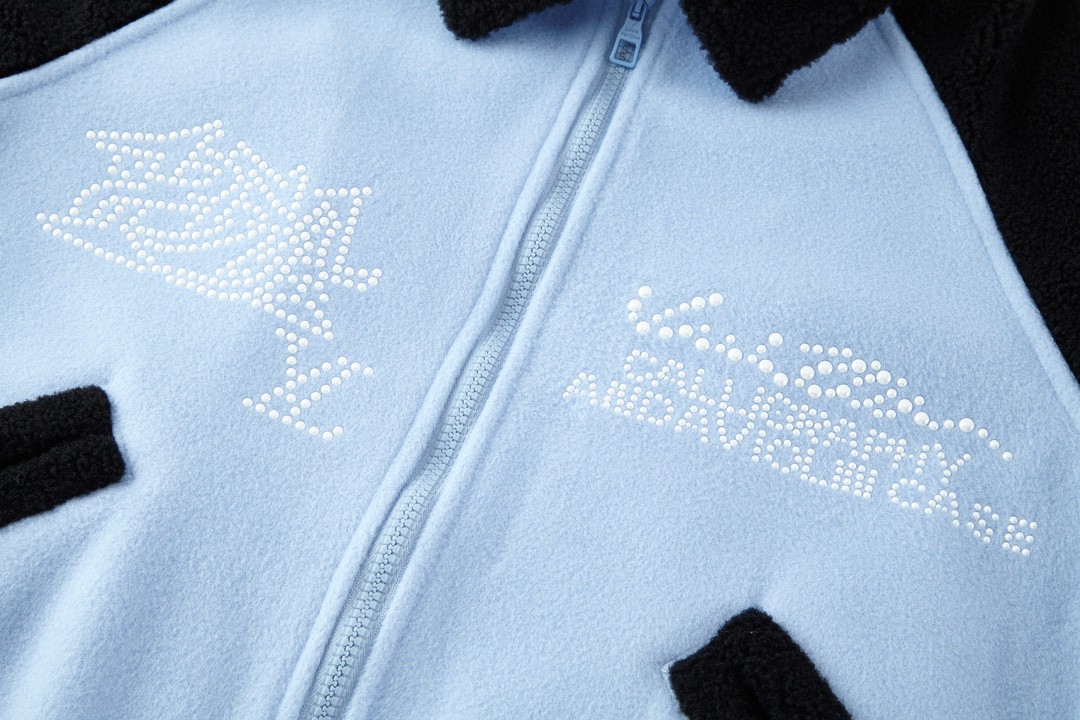 LOUIS VUITTON 路易威登 SS24 拼色字母珍珠刺绣拉链羊毛夹克 外套 棒球服 蓝色 1AFAJE